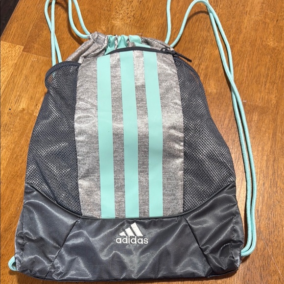 Adidas Gray and Teal Drawstring Backpack - Picture 1 of 2